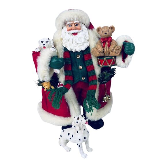 NEW Set 2 Fabric Mache SANTA CLAUS Figurines 4pc Dalmatian Dog Cat Holiday Decor - Picture 2 of 11